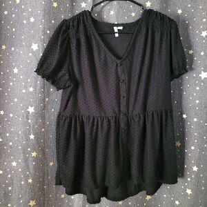 CATO | Black Dotted Blouse With Buttons L